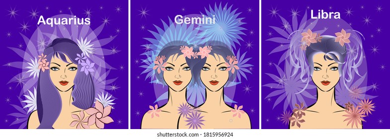 Elegante y gentil chica con un fantástico peinado. Signo del zodiaco. Libra.Aquarius, Gemini, Libra.signos del desastre aéreo zodiaco


