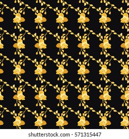 Elegant gentle pattern in small-scale flower buds. Millefleurs. Arabesque style. Golden colors. Floral seamless background for textile or book covers, wallpapers, print, gift wrap and scrapbooking.