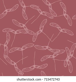 Elegant gentle pink and bordo pattern in small-scale maple seeds. Millefleurs. Liberty style. Floral seamless background for textile, porcelain, chinaware, wallpapers, print, gift wrap