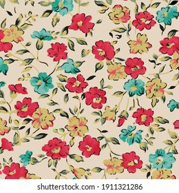 Elegant gentle trendy pattern in small color flower. Millefleurs. Liberty style. Floral seamless light background for textile, cotton fabric, covers, wallpapers, print, gift wrap and scrapbooking.
