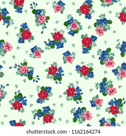 Elegant gentle trendy pattern in small-scale flower. Millefleurs. Liberty style. Floral seamless background for textile, cotton fabric, covers, manufacturing, wallpapers, print, gift wrap