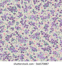 Elegant gentle trendy pattern in small-scale flower. Millefleurs. Liberty style. Floral seamless background for textile, cotton fabric, covers, wallpapers, print, gift wrap and scrapbooking.