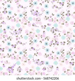 Elegant gentle trendy pattern in small-scale flower. Millefleurs. Liberty style. Floral seamless background for textile, cotton fabric, covers, wallpapers, print, gift wrap and scrapbooking.