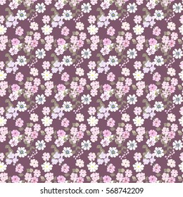 Elegant gentle trendy pattern in small-scale flower. Millefleurs. Liberty style. Floral seamless background for textile, cotton fabric, covers, wallpapers, print, gift wrap and scrapbooking.