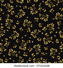 Elegant gentle trendy pattern in small-scale flower. Millefleurs. Liberty style. Golden colors. Floral seamless background for textile, cotton fabric, covers,  print, gift wrap and scrapbooking.