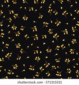 Elegant gentle trendy pattern in small-scale flower. Millefleurs. Liberty style. Golden colors. Floral seamless background for textile, cotton fabric, covers,  print, gift wrap and scrapbooking.