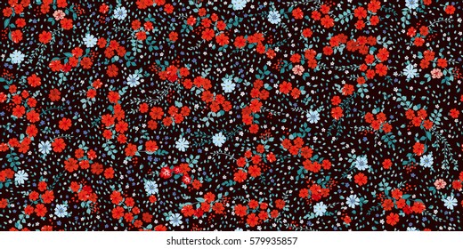 Elegant gentle trendy pattern in small-scale red flower. Millefleurs. Liberty style. Floral seamless background for textile, fabric, covers, wallpapers, print, gift wrap and scrapbooking.