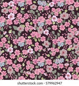 Elegant gentle trendy pattern in small-scale flower. Millefleurs. Liberty style. Floral seamless background for textile, cotton fabric, covers, manufacturing, wallpapers, print, wrap and scrapbooking.