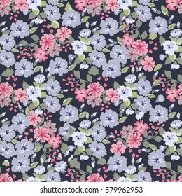 Elegant gentle trendy pattern in small-scale flower. Millefleurs. Liberty style. Floral seamless background for textile, fabric, covers, manufacturing, wallpapers, print, gift wrap and scrapbooking.