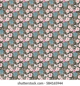 Elegant gentle trendy pattern in small-scale flower. Millefleurs. Diagonal order. Floral seamless background for textile, fabric, covers, manufacturing, wallpapers, print, gift wrap and scrapbooking.