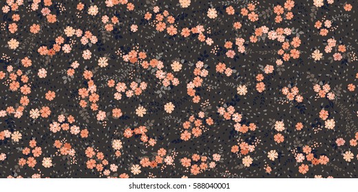 Elegant gentle trendy pattern in small-scale red flower. Millefleurs. Liberty style. Floral seamless background for textile, cotton fabric, covers, wallpapers, print, gift wrap and scrapbooking.