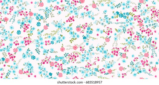 Elegant gentle trendy pattern in small-scale flower. Millefleurs. Liberty style. Floral seamless background for textile, fabric, covers, manufacturing, wallpapers, print, gift wrap and scrapbooking.