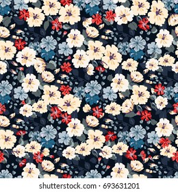 Elegant gentle trendy pattern in small-scale flower. Millefleurs. Liberty style. Floral seamless background for textile, cotton fabric, covers, manufacturing, wallpapers, print, gift, scrapbooking.