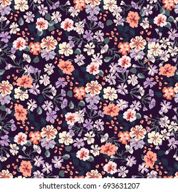 Elegant gentle trendy pattern in small-scale flower. Millefleurs. Liberty style. Floral seamless background for textile, cotton fabric, covers, manufacturing, wallpapers, print, gift, scrapbooking.