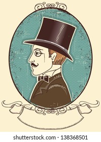Elegant gentleman in a top black hat.Vector vintage illustration