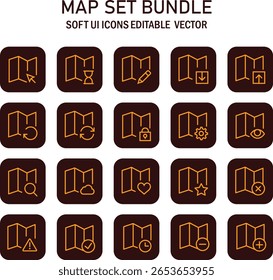 Elegant geographic positioning system vector icon collection offering various navigation aids for modern user