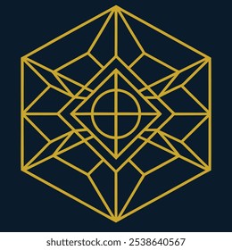 Un elegante logotipo geométrico Art Deco con intrincadas líneas de filigrana en un patrón cuadrado y rombo. Ideal para la marca de lujo, este icono ornamental destaca sobre un fondo oscuro.