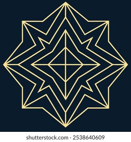 Un elegante logotipo geométrico Art Deco con intrincadas líneas de filigrana en un patrón cuadrado y rombo. Ideal para la marca de lujo, este icono ornamental destaca sobre un fondo oscuro.