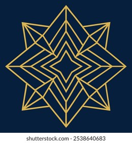 Un elegante logotipo geométrico Art Deco con intrincadas líneas de filigrana en un patrón cuadrado y rombo. Ideal para la marca de lujo, este icono ornamental destaca sobre un fondo oscuro.