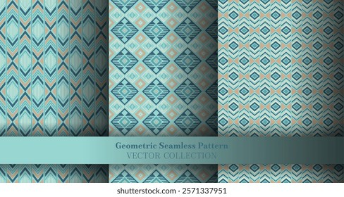 Elegant geometric chevron seamless pattern collection. Indian tracery ethnic patterns. Chevron lozenge geometric vector repeat motif bundle. Cover background prints.