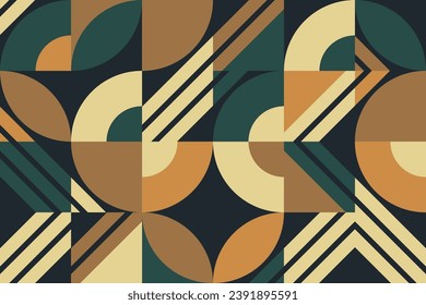 Elegant geometric design with circles and rectangles, combining dark and warm tones in a Bauhaus-inspired, Scandinavian-style pattern. Perfect for a modern, abstract backdrop