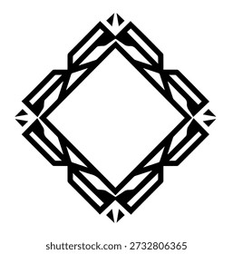 Elegant Geometric Diamond Frame Vector Illustration - Ornate Rhombus Border with Modern Angular Details in Black and White