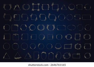 Elegant Geometric Floral Frame Clipart Bundle with Circle Square Rectangle Diamond Oval and Hexagon Shapes Perfect for Invitations Logos Wedding Cards and Branding Designs
