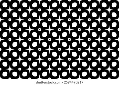 Elegant Geometric Floral Seamless Pattern in black and White. This decorative Design is perfect for backgrounds, wallpapers, textile prints, web element, and packaging. It is available as an EPS file.