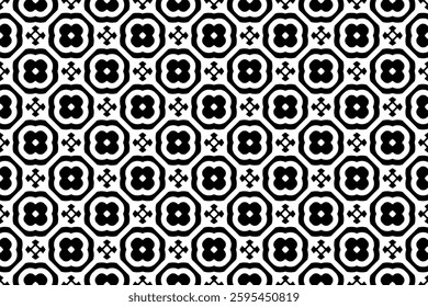 Elegant Geometric Floral Seamless Pattern. Black and White Decorative Design for Prints and Backgrounds.