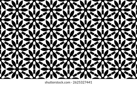 Elegant Geometric Floral Seamless Pattern. Black and White Decorative Design for Prints and Backgrounds.