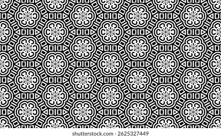 Elegant Geometric Floral Seamless Pattern. Black and White Decorative Design for Prints and Backgrounds.
