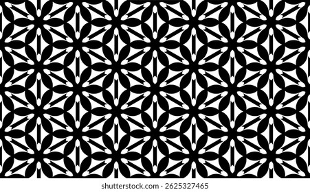 Elegant Geometric Floral Seamless Pattern. Black and White Decorative Design for Prints and Backgrounds.