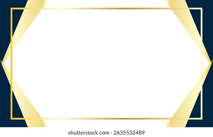 Elegant geometric frame with gold accents and navy blue corners, creating a luxurious border design. Ideal for invitations, certificates, greeting cards, and stylish event backgrounds.