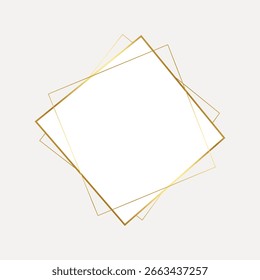 Elegant geometric frame with overlapping gold lines. Minimalist design with gold accents. Perfect for invitations, cards, or modern decor. Gold frame elegance. Frame vector with copy space.