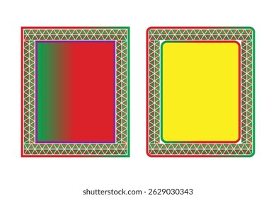 Elegantes marcos geométricos en rojo, verde y amarillo.