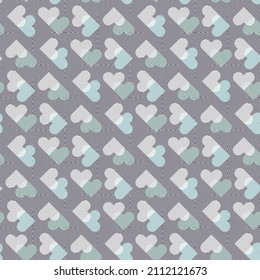 Elegant geometric lace heart texture in white blue and lime green. Modern seamless vector pattern for prints, wallpaper, gift and wrapping paper, Valentine and wedding greeting cards.