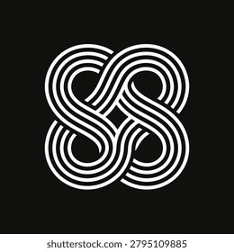 Elegant geometric logo featuring intertwined white lines forming an infinite knot symbol on a solid black background, representing connection and unity.