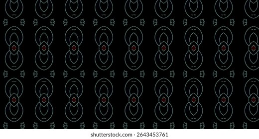 Elegant geometric neon pattern on black background with symmetrical design elements. Features geometric, neon, pattern, abstract, symmetry for modern artistic concepts.