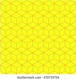 Elegant geometric pattern. Colorful cubes on yellow background. This vector seamless pattern can be used as Abstract background.