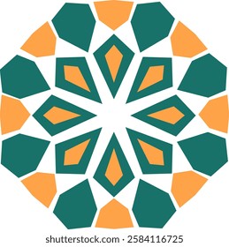 Elegant Geometric Pattern Designs in Teal and Orange for Ramadan and Eid Moments