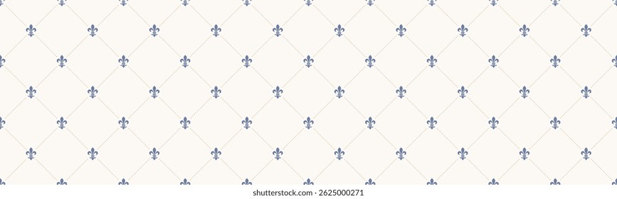 Elegante padrão geométrico com motivos fleurdelis repetitivos em uma grade sutil.  Perfeito para fundos de site, design têxtil ou artigos de papelaria.