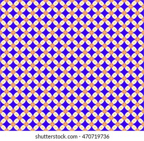 Elegant geometric pattern. Orange and white figures on blue background. This vector seamless pattern can be used as Abstract background.