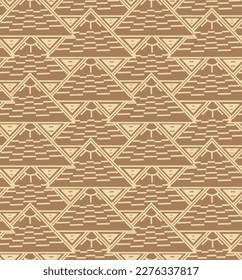 Elegant geometric pyramids giza, sun elements , sand tones, sandy, vector symmetrical, lines, curved, horizontal, vertical rapport style egyptian ancient modern seamless pattern suitable for print