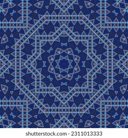 Elegant geometric repeated pattern graphic composition. Tetro textile motif. Mix geometry texture. Lisbon folk composition. Ornate floor tile sample.