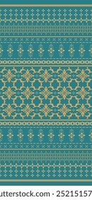 Elegant Geometric Scroll Ornament Golden Silk Weaves Embroidery on Dark Green Background. Seamless Pattern Vector illusttration Design for Luxury Work, Fabric, carpet, wrapping, hand-draw, men's wear