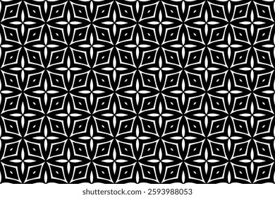 Elegant Geometric Seamless Pattern in black and White. This decorative Design is perfect for backgrounds, wallpapers, textile prints, web elements, and packaging. It is available as an EPS file.