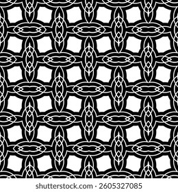 Elegant Geometric Seamless Pattern in black and White. This decorative Design is perfect for backgrounds, wallpapers, textile prints, web elements, and packaging. It is available as an EPS file.