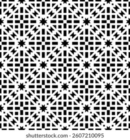 Elegant Geometric Seamless Pattern in black and White. This decorative Design is perfect for backgrounds, wallpapers, textile prints, web elements, and packaging. It is available as an EPS file.