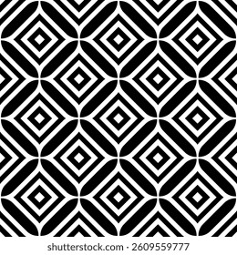 Elegant Geometric Seamless Pattern in black and White. This decorative Design is perfect for backgrounds, wallpapers, textile prints, web elements, and packaging. It is available as an EPS file.