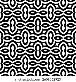 Elegant Geometric Seamless Pattern in black and White. This decorative Design is perfect for backgrounds, wallpapers, textile prints, web elements, and packaging. It is available as an EPS file.
